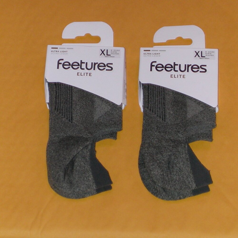 2 Pairs - Feetures Elite Invisible Socks Men's Size XL NWT Gray